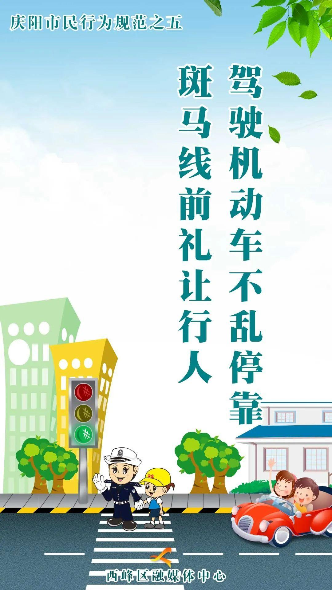 【海報(bào)】慶陽(yáng)市民行為規(guī)范之五丨駕駛機(jī)動(dòng)車(chē)不亂?？?斑馬線(xiàn)前禮讓行人